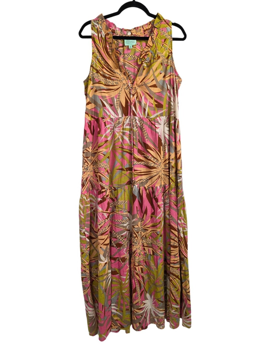 True Destinations Tiered Maxi Dress Ruffle Cotton Resortwear Size Small